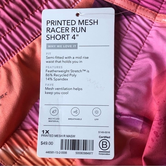 Athleta Printed Mesh Racer Run Shorts 4” Size 1X Pink Orange - Picture 10 of 14